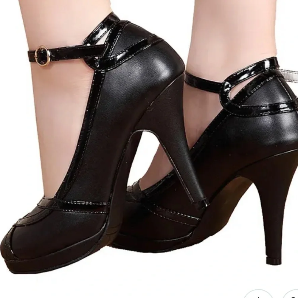 Retro vintage Getmorebeauty Black Ankle Strappy Buckle Dress High Heels